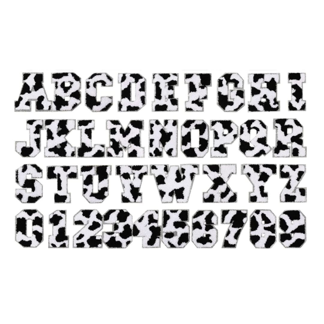 Black Cow Print Letter Patches (STICKER)