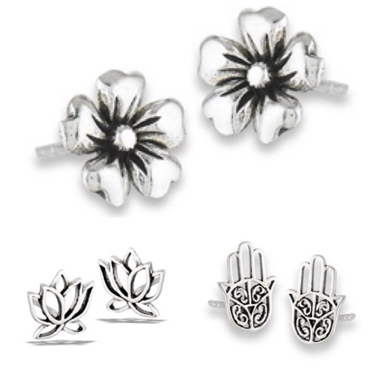 Flowers, Hand of Fatima Earrings