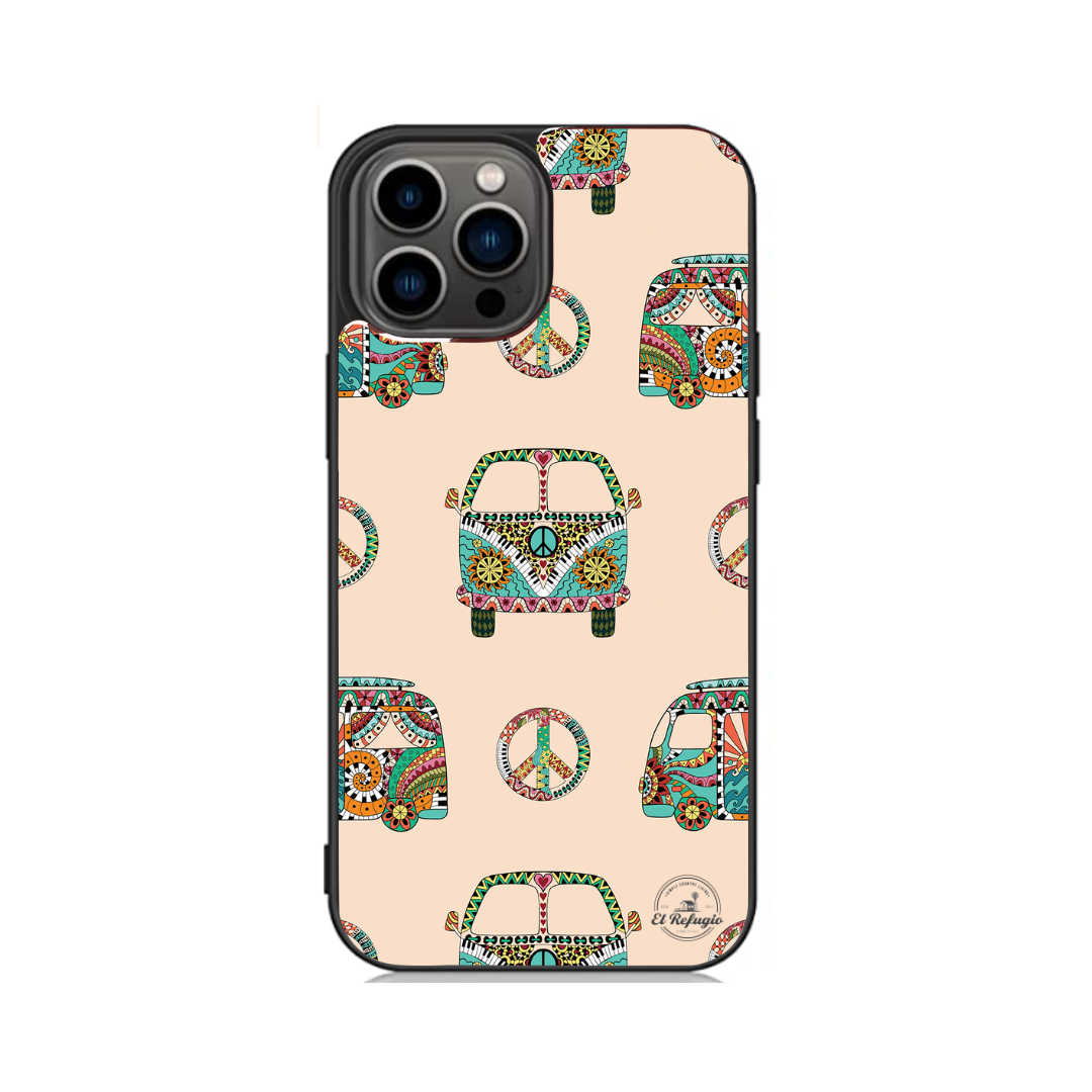 Groovy Bus iphone case with peace signs