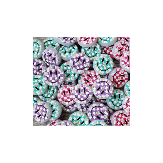 Checkered Flower Smiles Focal Bead