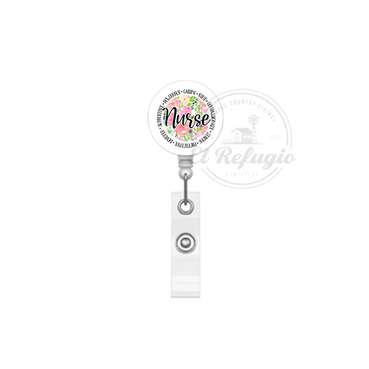 Floral Nurse Badge Reel