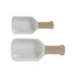Aren't these scoops adorable? They are perfect to use with cereal, sugar, flour, rice, etc.   Set of two.  Measurements:  6-1/4"L ; 5-3/4"L